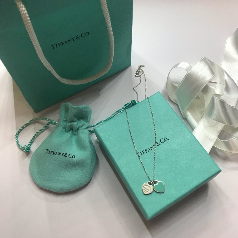 Tiffany & co. Double heart pendant enamel necklace